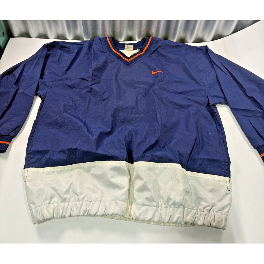 Vintage Nike Windbreaker Jacket V Neck Blue White Men's L Pullover Swoosh